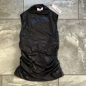 🖤 NWT Chico's Black Label Gathered Knit Metallic Top Size Small Mock Neck